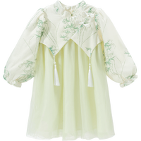 贝贝怡童装女童连衣裙2024春季中式公主裙中小童古风连身裙子 浅绿 120