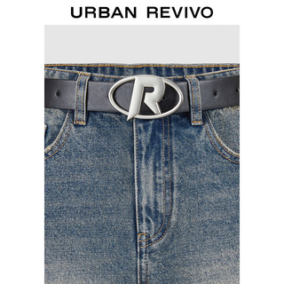 URBAN REVIVO 女士街潮腰带装饰破洞流苏牛仔短裤 UWV840227 蓝色 28