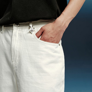太平鸟男装白色牛仔长裤直筒休闲裤B1HAE1250 白色1（宽松直筒） S