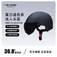 绿源(Luyuan)电瓶车成人男女3C认证耐摔头盔四季通用电动摩托车头盔 曜岩黑-【防晒茶色短镜】