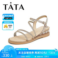 他她（TATA）绝美坡跟凉鞋女外穿一字带时装凉鞋夏季7UA03BL4 金色 38