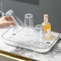 慕质茶盘托盘轻奢家用小型水杯托盘茶盘家用沥水茶杯托盘长方形水果盘 轻奢高透-大号【白色】