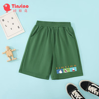纤丝鸟（TINSINO）儿童裤子男童短裤夏季外出休闲百搭五分裤 三色图框丛林绿150