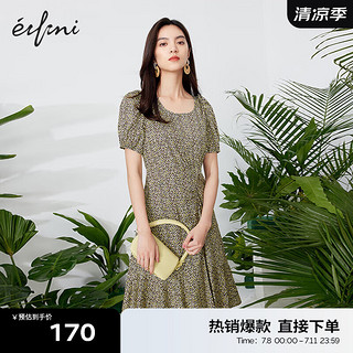 eifini 伊芙丽 装茶歇裙女碎花连衣裙女1D4392181 苔藓色 155/80A/S