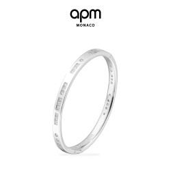 APM Monaco APM  BONHEUR摩斯密码手镯女银白色时尚对镯