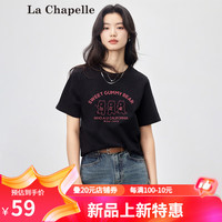 La Chapelle拉夏贝尔圆领印花短袖t恤女2024夏季宽松休闲基础款百搭上衣 黑色-3只小熊 L
