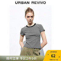 URBAN REVIVO UR2024夏季女装经典休闲撞色条纹纯棉圆领正肩T恤UWL440095 黑色条纹 M