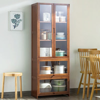 木马人餐边柜子储物收纳柜家用厨房微波炉碗柜茶水柜客厅酒柜边柜置物架 【透明四门】茶色-五层65长