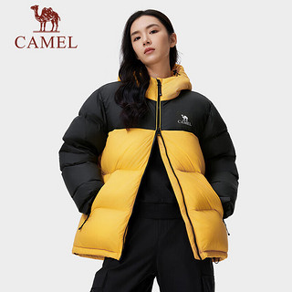 骆驼（CAMEL）【拒水羽绒】户外羽绒服鸭绒加厚羽绒衣经典时尚防风保暖运动外套 7164，橡木灰/幻影黑，男女同款 M