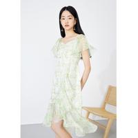 【夏季】玫瑰荷叶边雪纺印花连衣裙女装飘逸灵动仙女裙