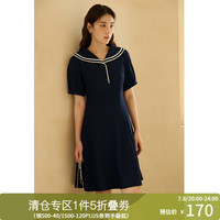 独束大码女装海军领撞色边连衣裙2024夏减龄俏皮日常百搭裙子 海军蓝 3
