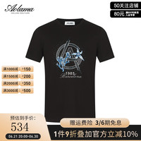 奥拉玛(Aolama)轻奢服饰短袖T恤时尚海洋系列刺绣纯棉t恤男 黑色 48码170/92A