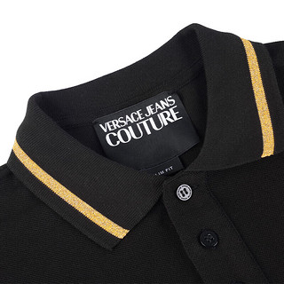 VERSACE JEANS COUTURE范思哲短袖POLO衫男装春夏棉质刺绣翻领短袖t恤 黑色 XL