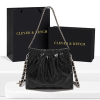 CLEVER&KETCH 中号托特包 黑色银色五金 女单肩包