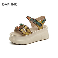 88VIP：DAPHNE 达芙妮 厚底凉鞋女款夏季2024新款时尚女士松高休闲坡跟松糕高跟鞋