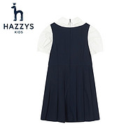 HAZZYS 哈吉斯 品牌童装女童夏新透气舒适泡泡袖学院风洋气半袖裙 藏蓝 120