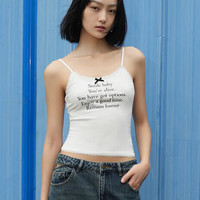 URBAN REVIVO 女士甜辣蝴蝶结蕾丝字母印花背心 UWV440226