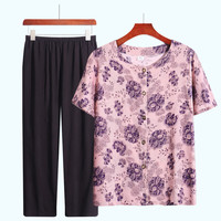 薇靡雅(WEIMIYA)中老年人奶奶装夏装衬衫老太太夏季女装老人衣服衬衣上衣套装 花色五(套装) XL80-110斤左右
