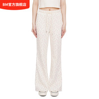 BMBM裤子女米白碎花微喇叭休闲裤2024新款夏季宽松百搭高腰显瘦长裤 米色