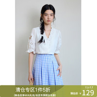 独束大码女装法式刺绣衬衫2024夏季甜美清纯氧气感五分袖小衫 月光白 2