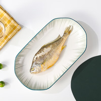 传旗釉下彩陶瓷鱼盘12.5英寸蒸鱼盘鱼碟盘陶瓷盘长盘深盘装鱼盘时光绿