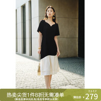 独束大码女装【黑标系列】2024夏精致派对法式撞色鱼尾短袖连衣裙 赫本黑 4