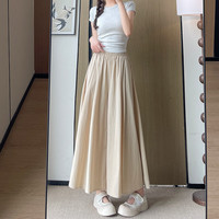 FITON TON休闲裤女裙裤裙子夏季2024高腰显瘦a字半身裙女冰丝阔腿裤 奶杏色 S【80-100斤】