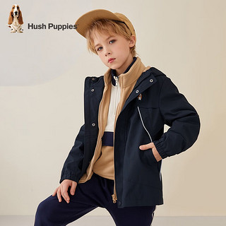 暇步士（Hush Puppies）童装儿童男女大童春秋保暖舒适三防休闲时尚可拆卸内里风衣 藏蓝 105cm