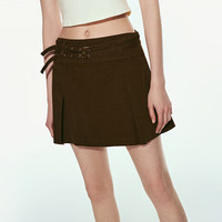 URBAN REVIVO 女装美拉德甜酷压褶廓形短裙半裙 UWV540045 黄棕 S