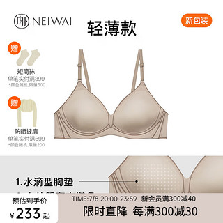 NEIWAI内外【明星同款】3D微笑软支撑文胸内衣女无钢圈胸罩聚拢固定承托 轻薄款-浅粉灰（A-C杯） S 新包装细肩带 浅粉灰 A-C杯