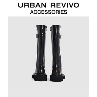 URBAN REVIVO秋冬女士复古高级感擦色直筒长靴UAWS30089 黑色 37