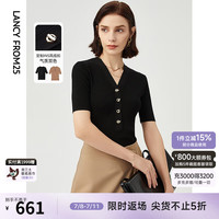 朗姿【尖货补单】法式V领毛针织衫短袖春季新款内搭T恤打底衫上衣