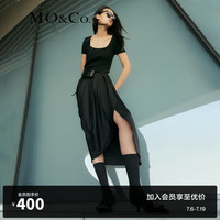 MO&Co.夏季设计感花苞型方领连衣裙小黑裙MBB2DRS013 黑色