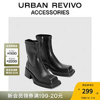 URBAN REVIVO秋冬女时尚休闲酷飒方头弹力短靴UAWS30060 黑色 38