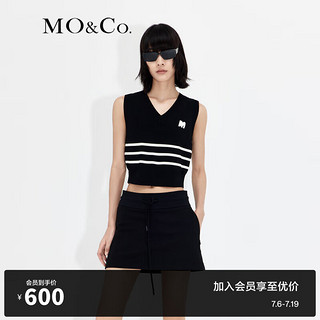 MO&Co.LOGO章仔无袖螺纹针织背心截短条纹针织衫薄款上衣上装 黑白条色-第2批 XL/175