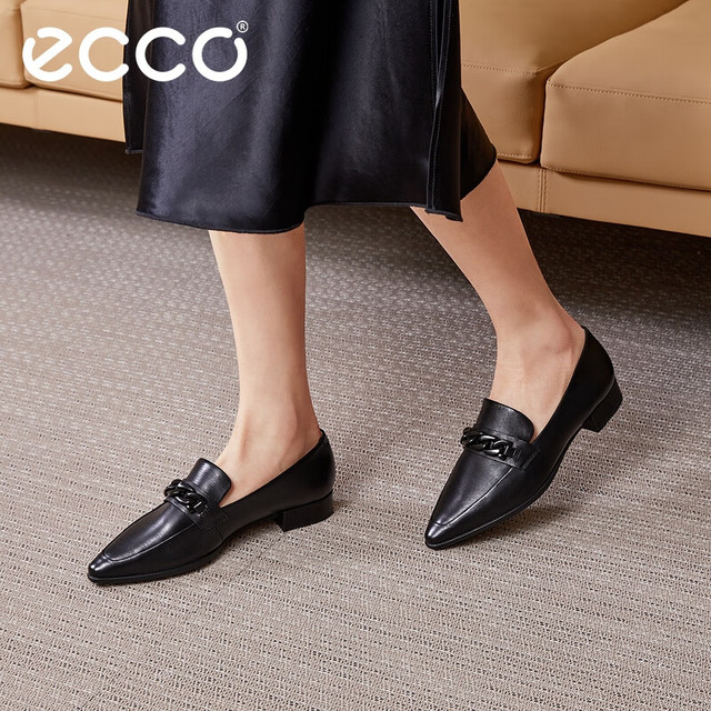 PLUS会员：ecco 爱步 穆勒鞋女 夏季尖头单鞋浅口粗跟软底皮鞋 型塑214243 黑色（羊皮） 38