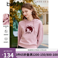 百图betu女装秋季卫衣图案印花连帽美式复古风卫衣女2309T45 粉红 M
