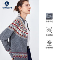 Navigare意大利小帆船针织开衫女复古风毛衣外套2334093511 灰红