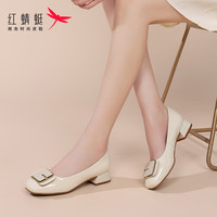 红蜻蜓 RED DRAGONFLY女鞋粗跟高跟鞋亮皮浅口职业工作皮鞋中跟单鞋WLB24564