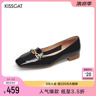 KISSCAT接吻猫女鞋浅口单春秋轻便通勤小皮鞋低跟乐福鞋KA43162-13 黑色 38