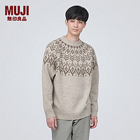 无印良品（MUJI）男式 美利奴羊毛 图案织 圆领毛衣 AA0PVA3A 长袖针织衫 校园风 燕麦色 XS(160/80A)