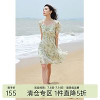 独束大码女装【长短双版】浪漫法式碎花连衣裙夏印花清新裙子