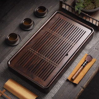 陶福气家用黑檀木胡桃实木茶盘小型办公室大号储水式干泡盘茶台茶托盘