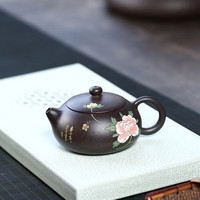 尊壶 宜兴紫砂壶西施壶名家手工茶具家用泡茶器 泥绘扁西施180ml