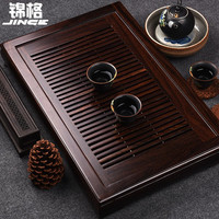 锦格黑檀木茶盘家用功夫茶具储水式茶台大号蓄水抽屉式茶托盘排水托盘 黑檀木茶道茶盘长52宽33高7cm