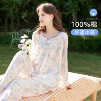 【100%棉】睡衣女春夏圆领套头外穿长袖家居服女士纯棉套装