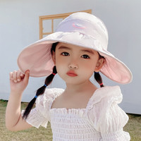 斯普琳儿童防晒帽女宝宝夏天空顶遮阳帽可爱可折叠凉帽大沿太阳帽子女童 浅紫色