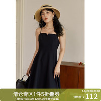 独束大码女装赫本风简约百搭吊带连衣裙女夏微胖mm显瘦小黑裙 静谧黑 L