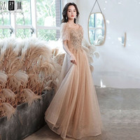 法舒琳香槟色晚礼服女2024气质轻奢小众艺考高级感宴会订婚裙主持人 香槟色长款(长度135) L