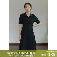 独束【长短可选】大码女装POLO领连衣裙夏微胖mm遮肉显瘦 黑色-长款 XXL